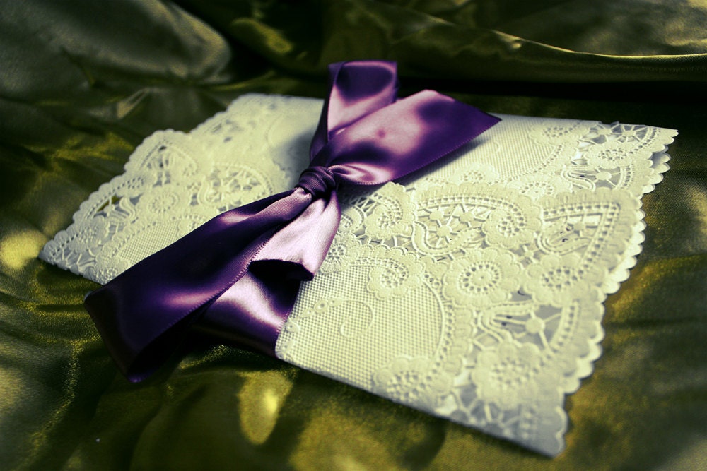 Lace Wrapped Wedding Invitations with RSVP and envelopes From nellybean