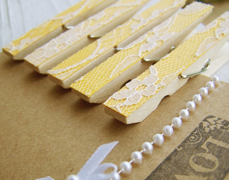 SALE Lace Clothespins Yellow DIY Wedding Accessory Shabby Chic Wedding