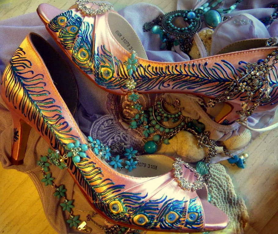 Wedding Shoes painted Peacock