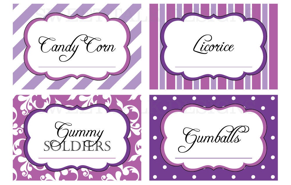 Printable Candy Buffet Labels for Wedding or Shower Shades of Purple