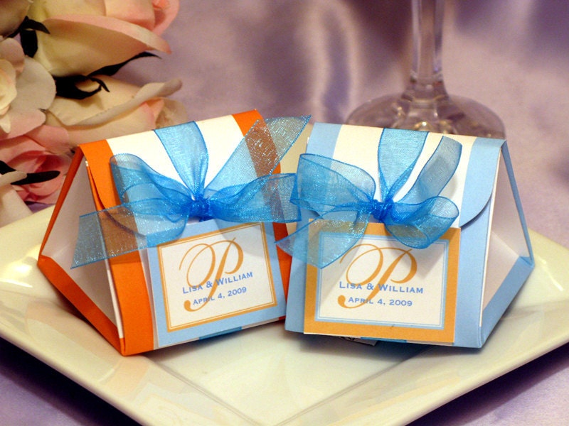 TURQUOISE ORANGE TANGERINE origami wedding favor boxes bridal shower baby