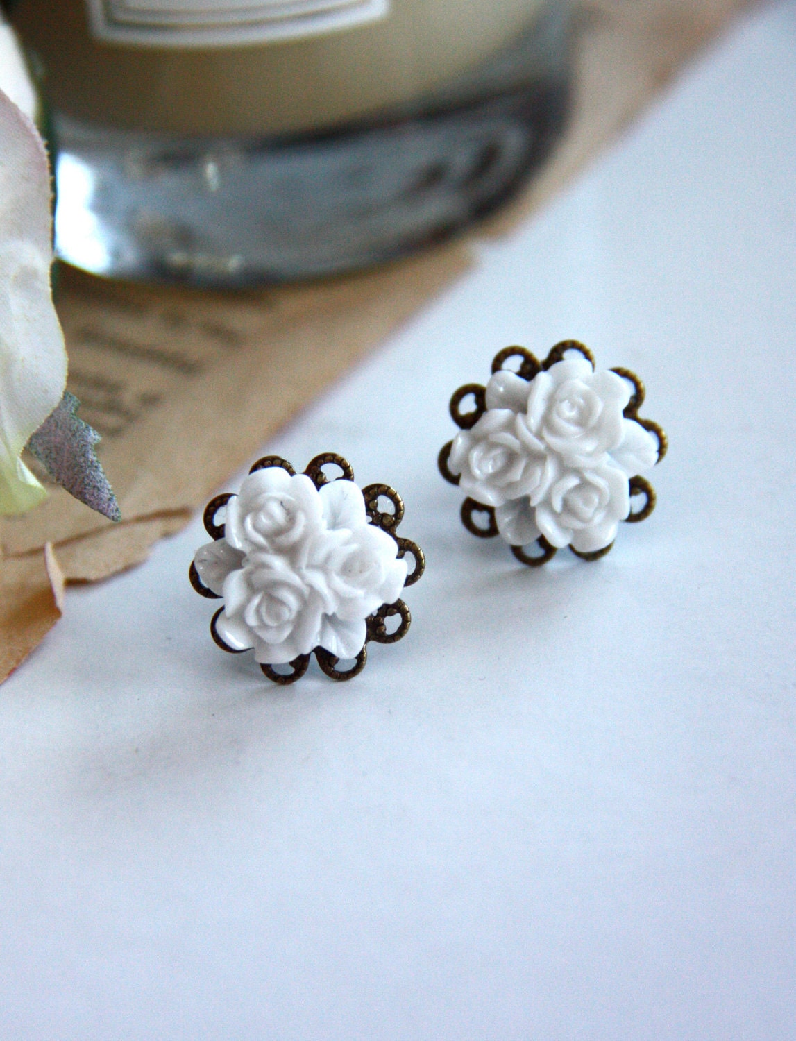 Katalina A Sweet White Flower Bouquet Post Earrings From Marolsha