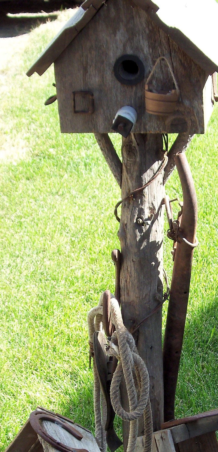 gorgeous antique laden birdhouse  made from 100 plus year old idaho sheep