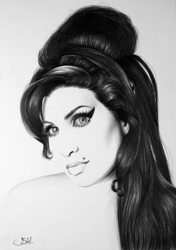 Amy Winehouse Minimalism Original Pencil Drawing Fine Art Portrait SALE