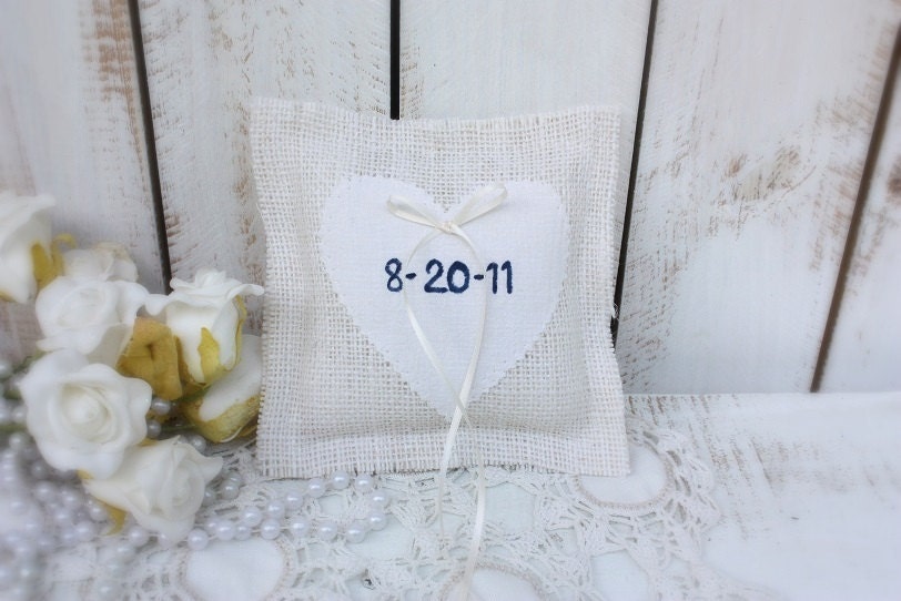 Burlap pillow customized with your wedding date