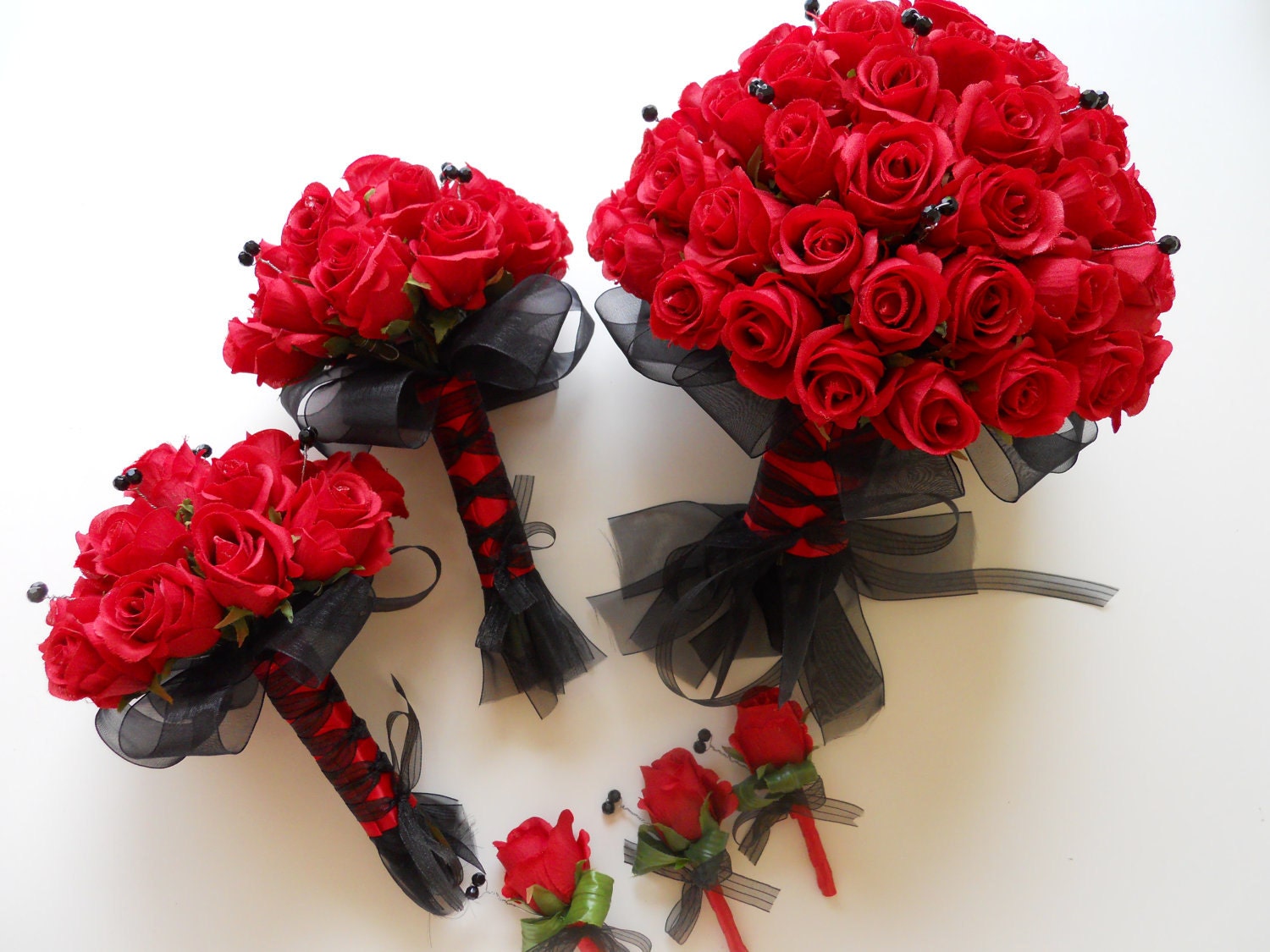 cherry blossom Black and Red Bridal Bouquet red wedding bouquets