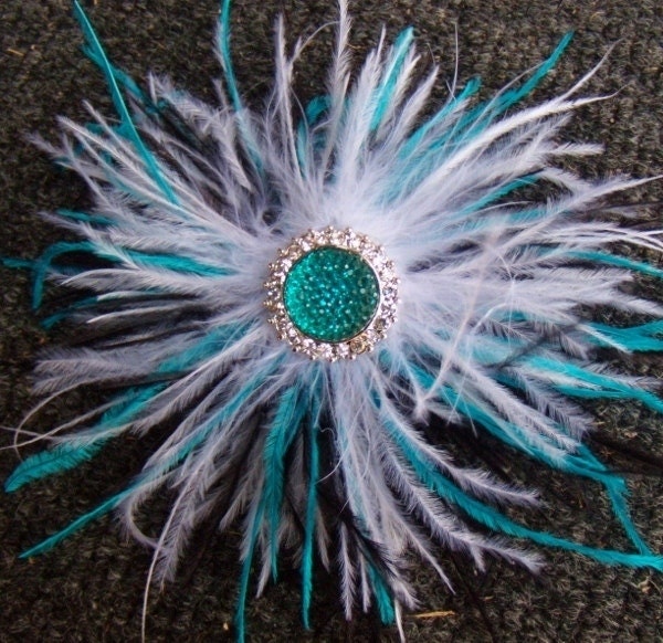 Ostrich Feather Hair Clip Turquoise Blue Black White Wedding Bride 