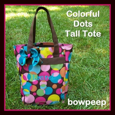  Bags  Women on Colorful Brown Dots Monogrammed Tote Tall Bookbag Polka Dots Gym Bag