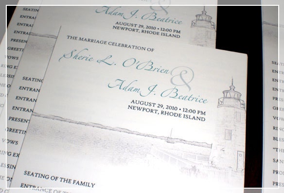 Wedding Ceremony Program Cards Sketch of lighthouse PDF Sample