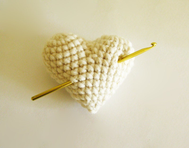 Big White Woolen Crocheted Heart Wedding Favor or Ornament on Etsy