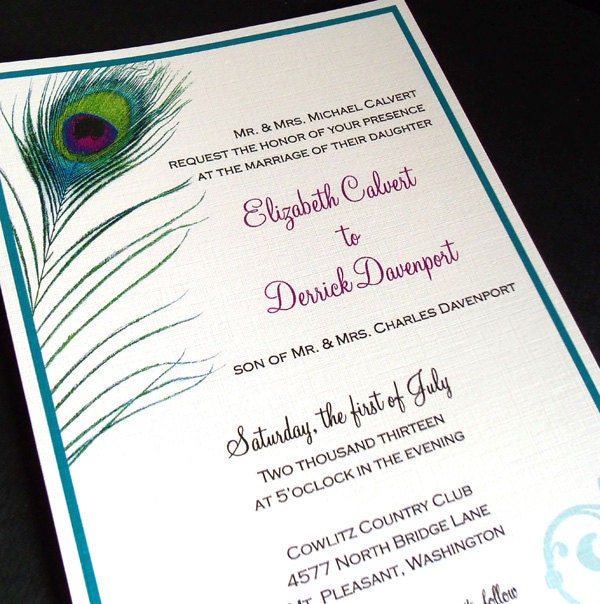 Peacock Feather Wedding Invitations Modern Sample From dearemma