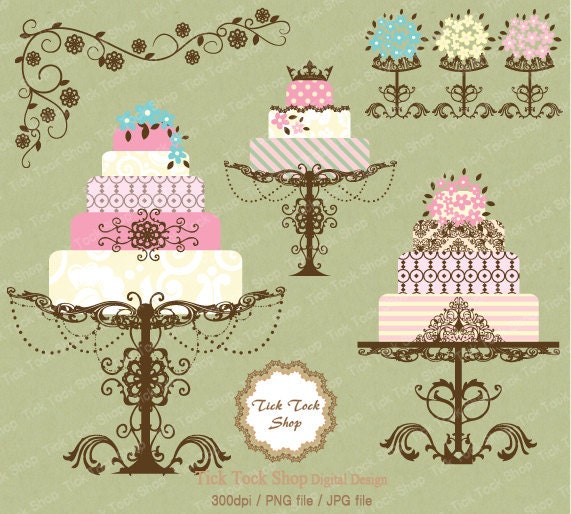 Wedding Cakes and Flowers SET 02 6 inch Clip Art From KangByeol
