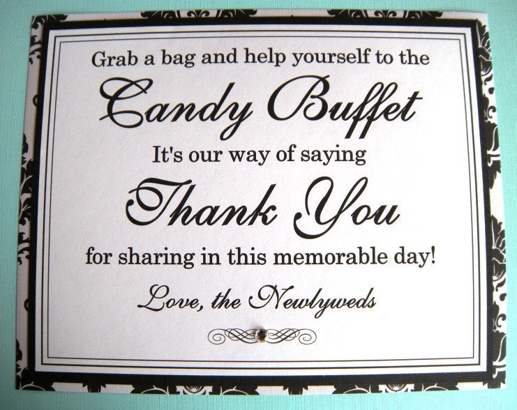 8x10 Flat Wedding Candy Buffet Sign in Black and White Damask with 