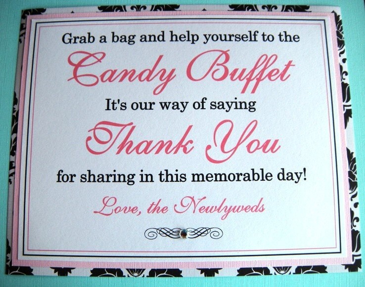 8x10 Flat Wedding Candy Buffet Sign in Black and White Damask and Light Pink