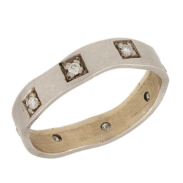 Diamond Set Wavy Wedding Band Ring in 18k White Gold From NetaJewelry