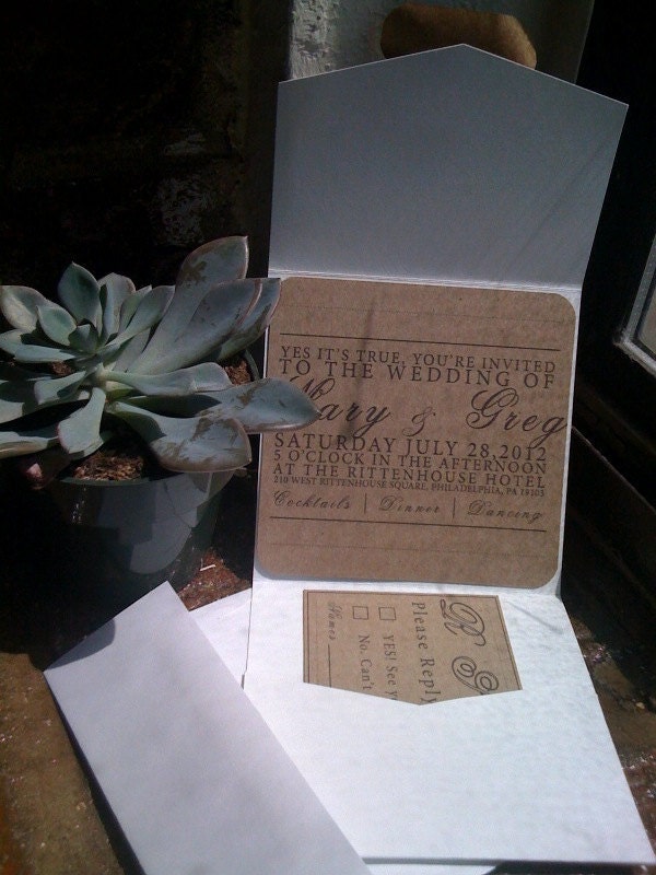 Square Pocketfold Rustic Wedding Invitations with rsvp card From 2beUdesign