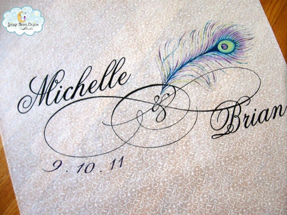 Peacock Wedding Aisle Runner with Original Hand Drawn Artwork