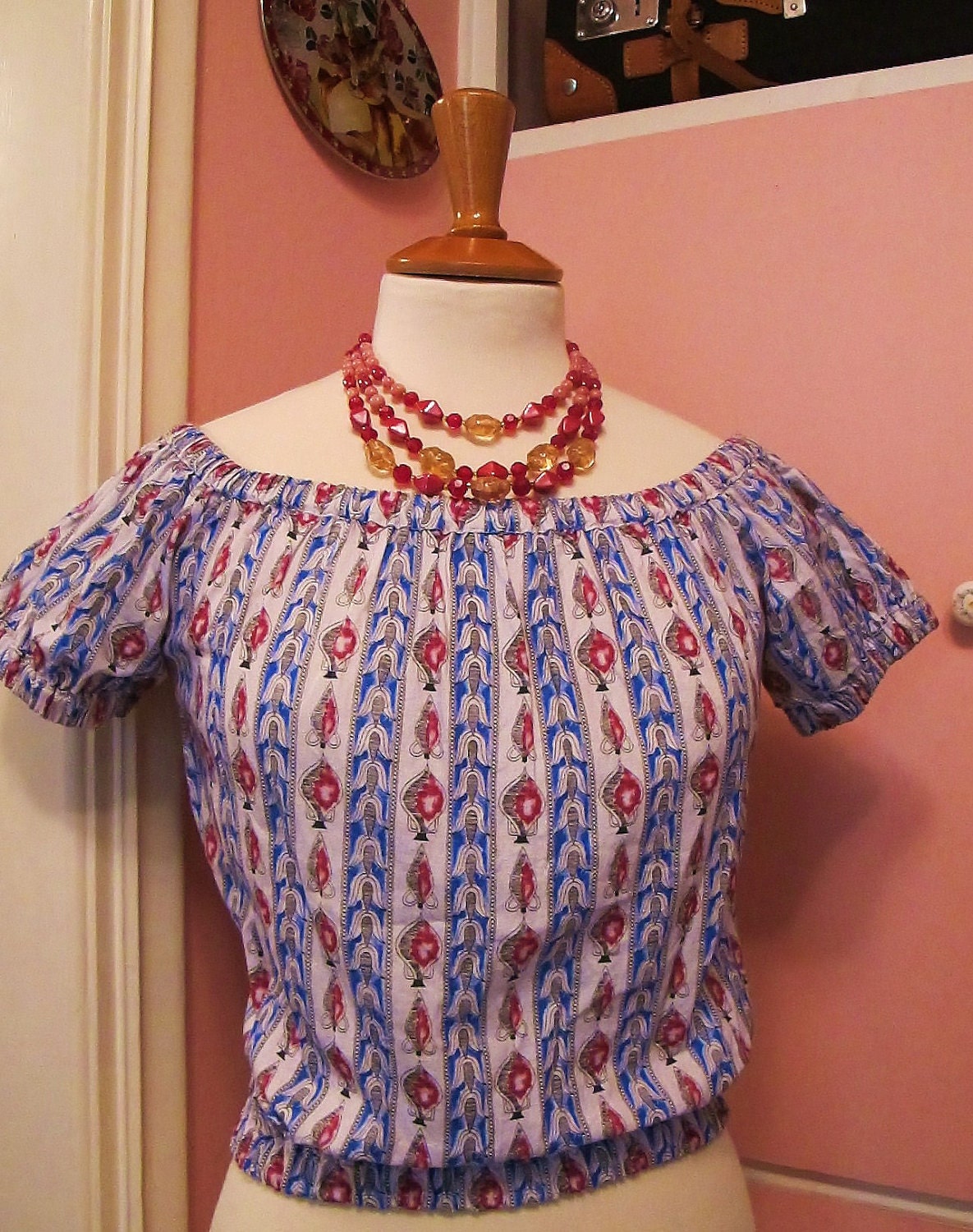 1950s style reproduction rockabilly pin up gypsy peasant blouse with grecian