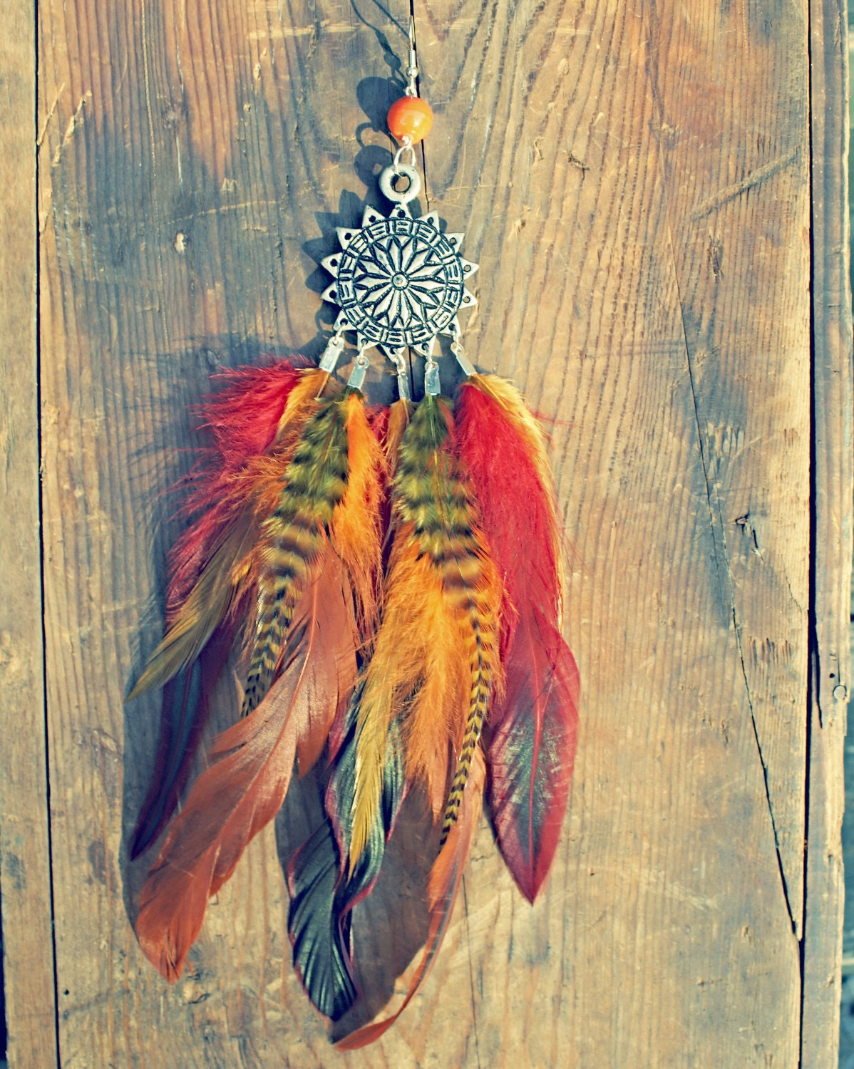 Long Tribal Sun Single Feather EarringFeather Extensions Hair Feathers