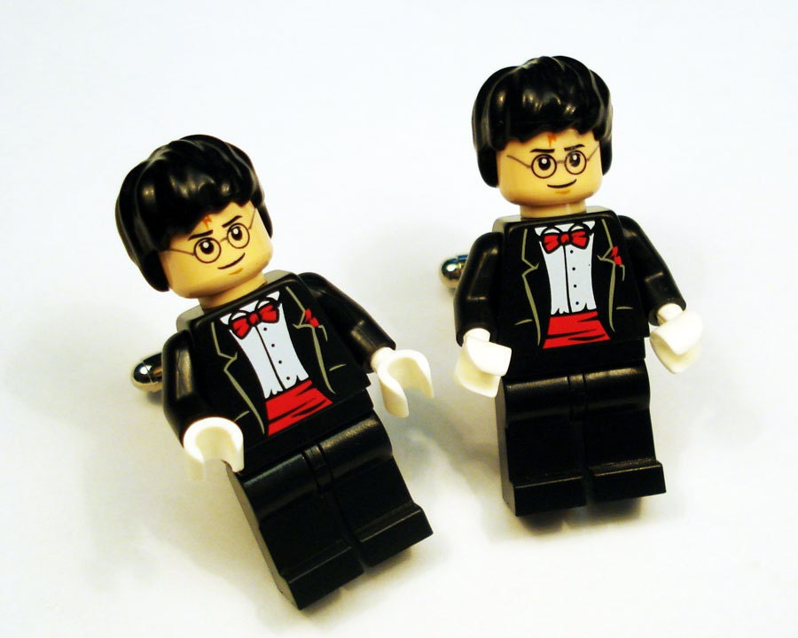 Harry Potter black with red wedding tuxedo on silver toned cufflinks in FREE