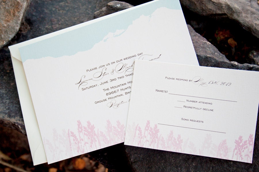 Mountain Flowers Wedding Invitation Bridal shower on Recycled or Cotton 