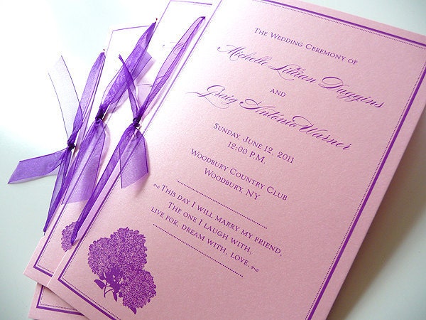 100 Hydrangea Silhouette Wedding Ceremony Programs with Ribbon Ties