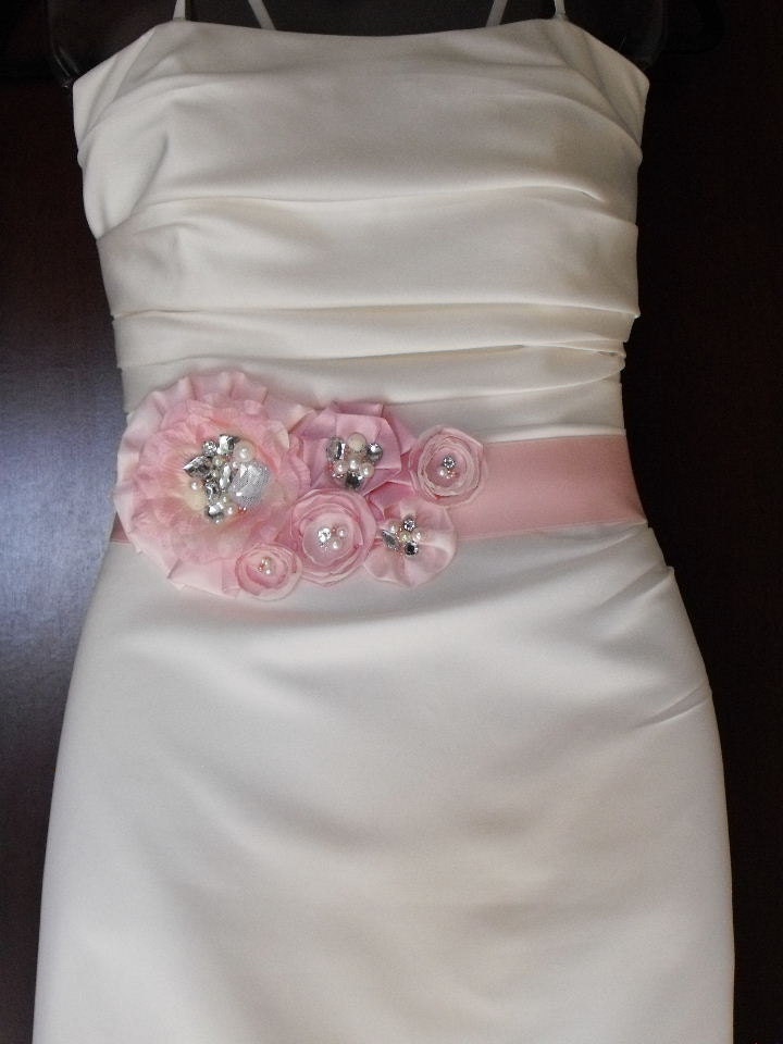 Pink with Ivory Bridal Gown Sash Belt NEW wedding flower sash flower belt 