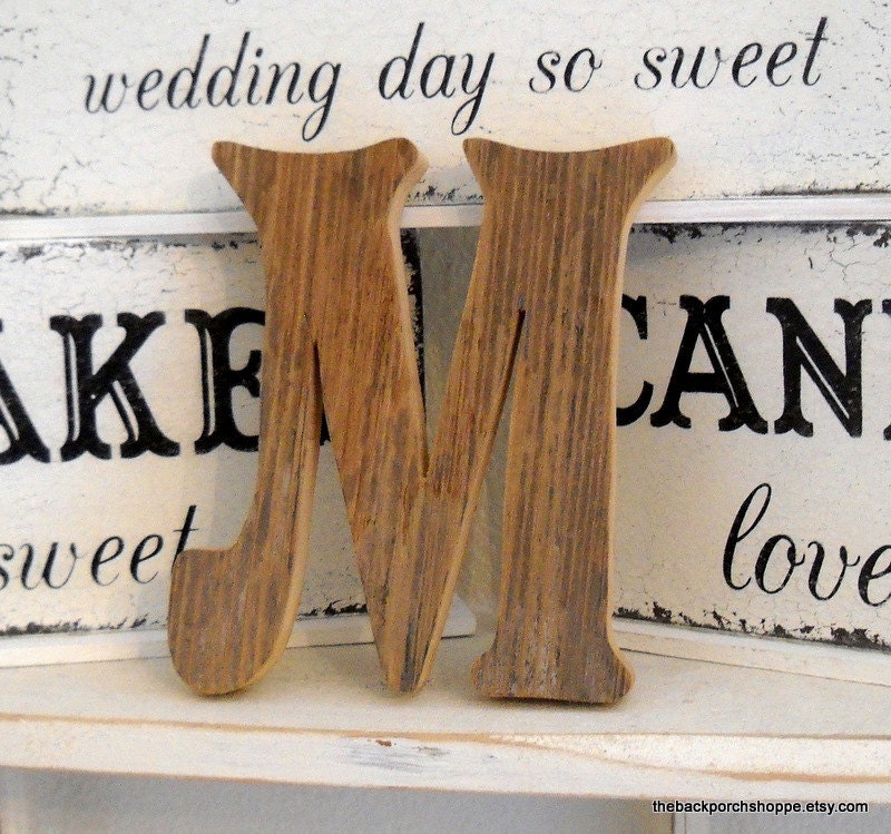Rustic Wedding Cake Topper 6 in high Reclaimed Wood Any Letter A Z