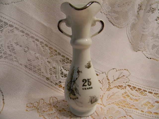 Lefton Style 25th Silver Wedding Anniversary Bud Vase Vintage MINT 