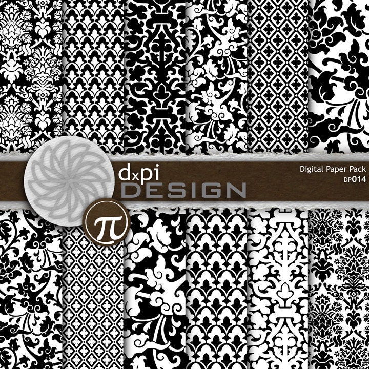 Black White Damask Designs Formal Digital Backgrounds for Weddings 