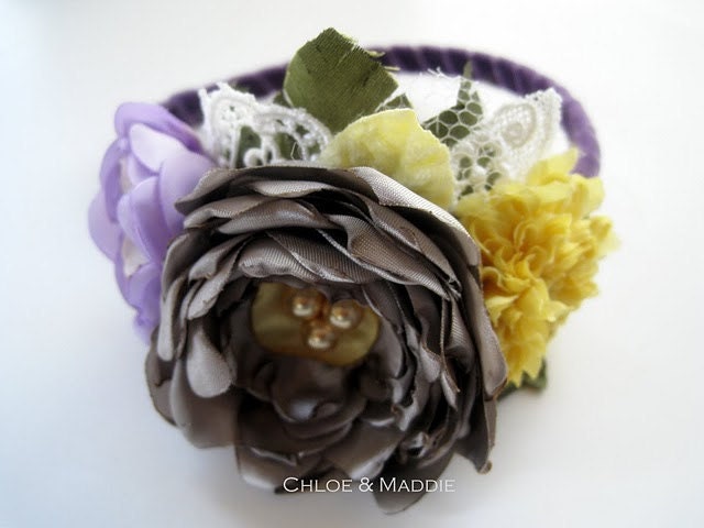 LONDON slate gray purple and yellow florah headband For weddings special 