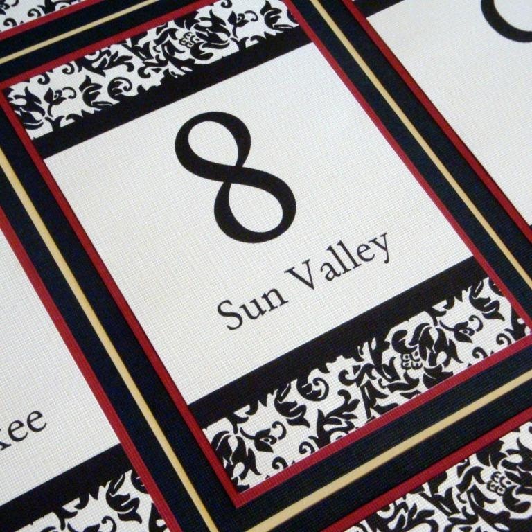 Wedding Table Numbers Damask Dark Red Set of 16 Customize with Table 