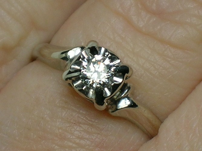 Vintage Engagement Ring White Gold 1950s Mid Century Abstract Solitaire