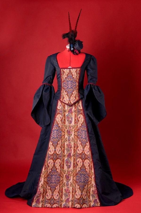 Navy Blue and Red Victorian Reversible Bustle Gown From ScarletFairy