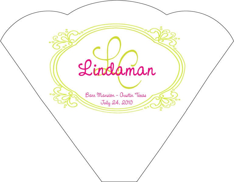 SET OF 25 Whimsical Monogram Design Wedding Fan custom colors available