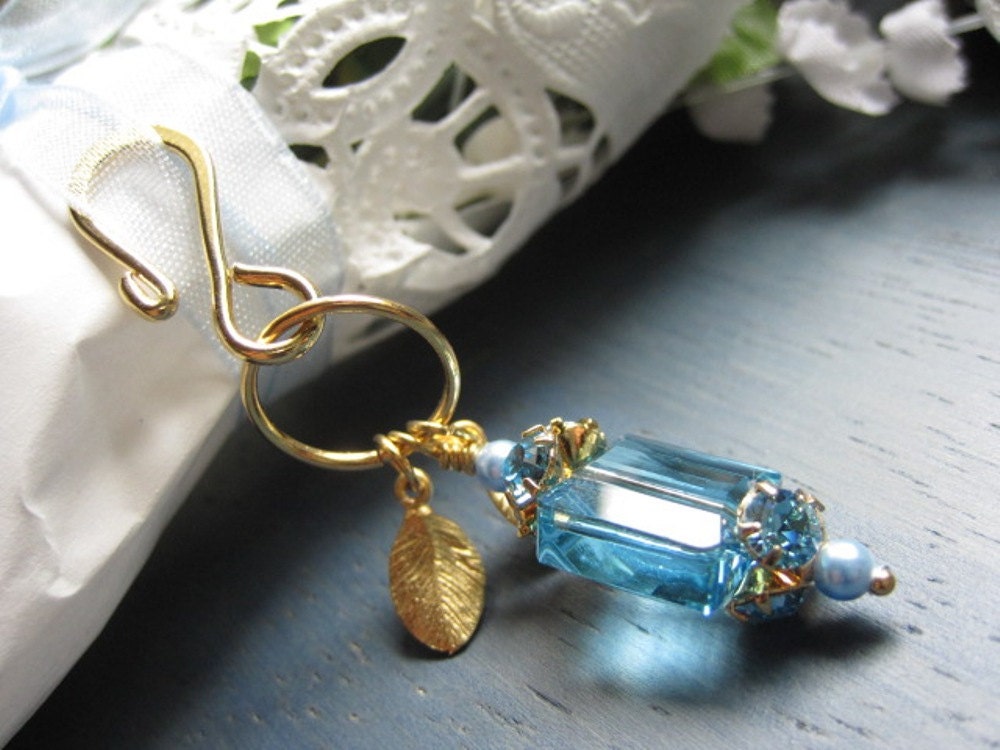 Something Blue Bridal Bouquet charm Swarovski Aquamarine Crystal with 