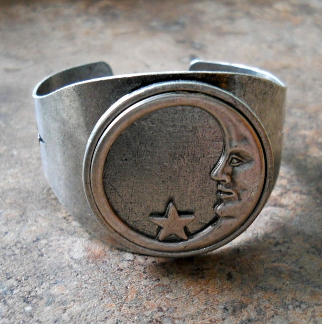 LAST ONE Steampunk Moon and Stars Cuff Bracelet Exclusive Design by 