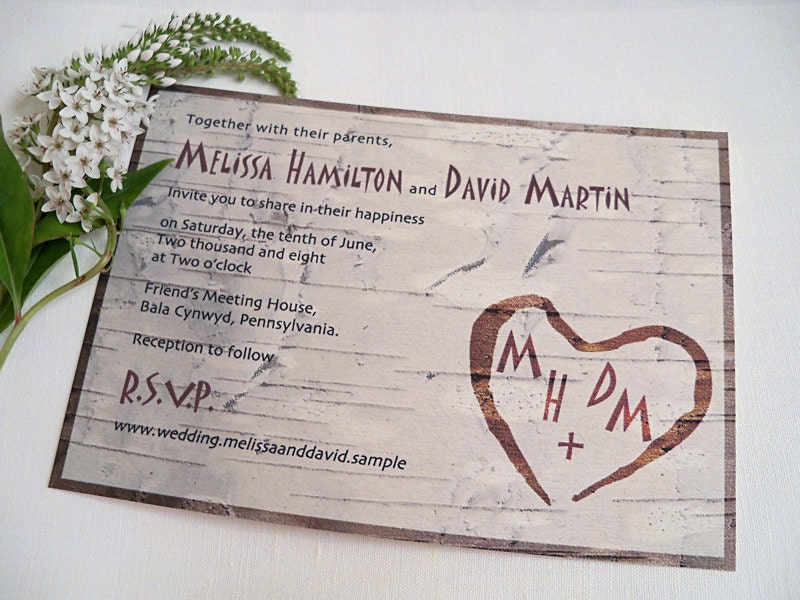 Carved heart wedding invitation set of 25 From ArtfulBeginnings