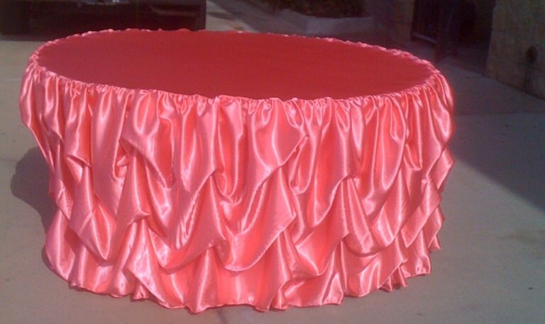 Custom Made Wedding Cake Table Tablecloth Salmon Satin