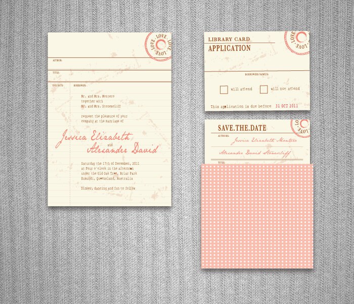 Vintage Library Card Wedding Invitation DIY Set printable 