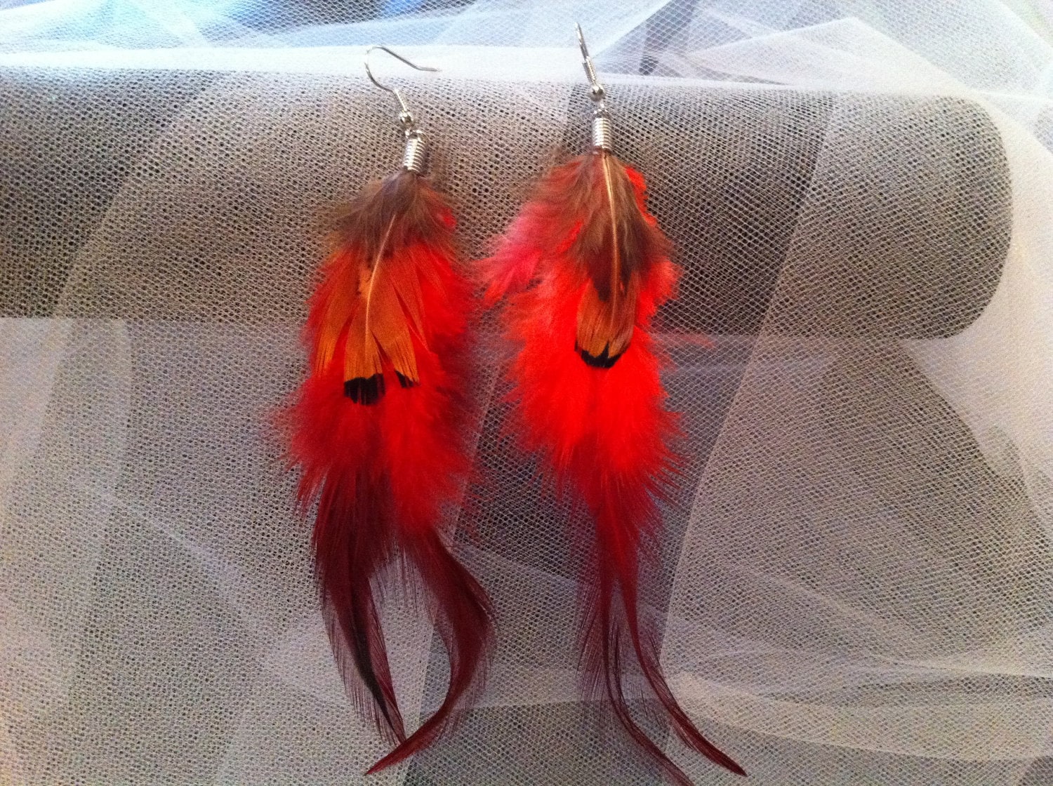 Red feather earrings! Feather earrings, Red feather, Earrings