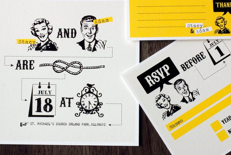 Printable 50s wedding invitation set Tying the knot From sthblue