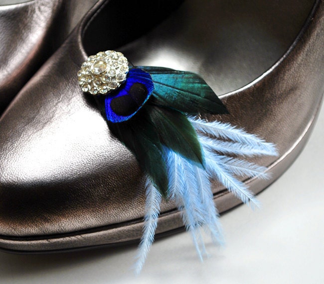 Peacock shoe clips bridal shoe clips blue shoe clips wedding shoe clips 