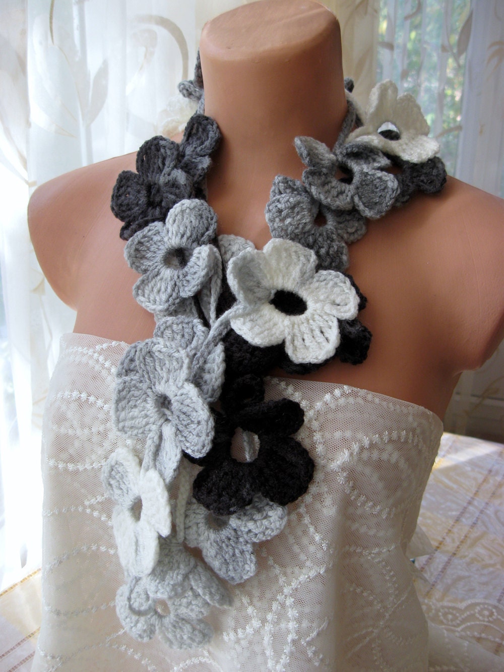 Crochet flower scarf