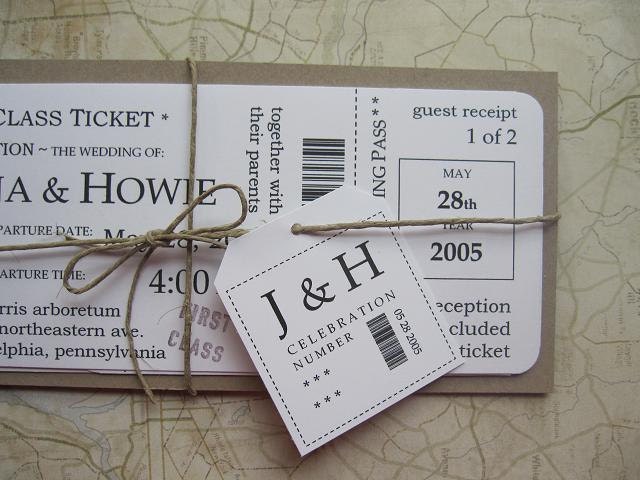 Boarding Pass Wedding Invitation Package Vintage travel First Class ticket 