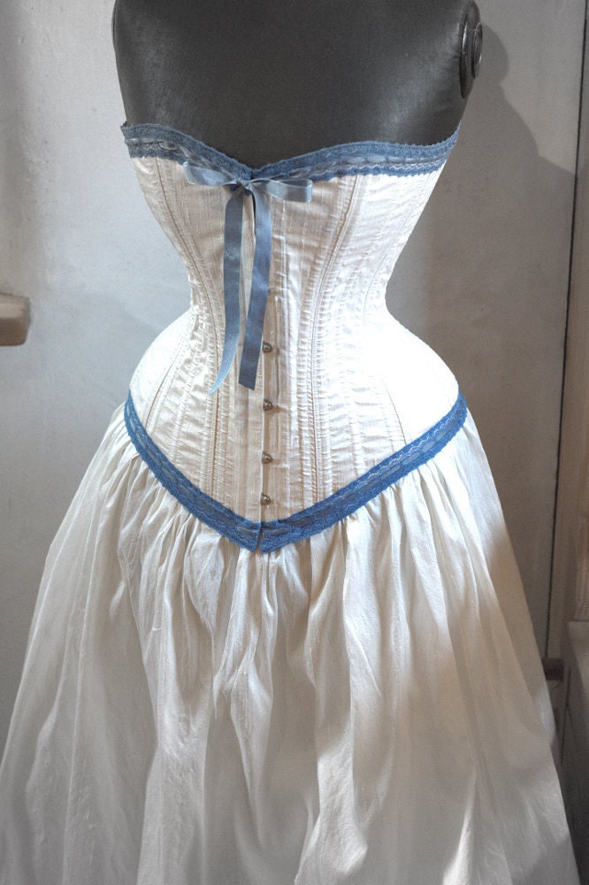 Steampunk Wedding Dress Ivory and Blue Corset Skirt From LaBelleFairy