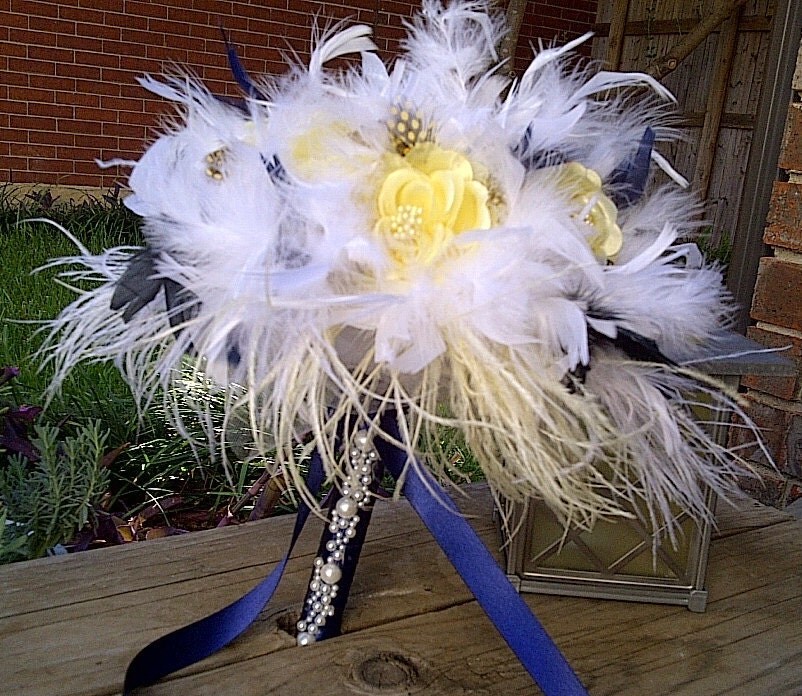  Custom Wedding Colors Nautical Vintage Style Large Feather Bouquets