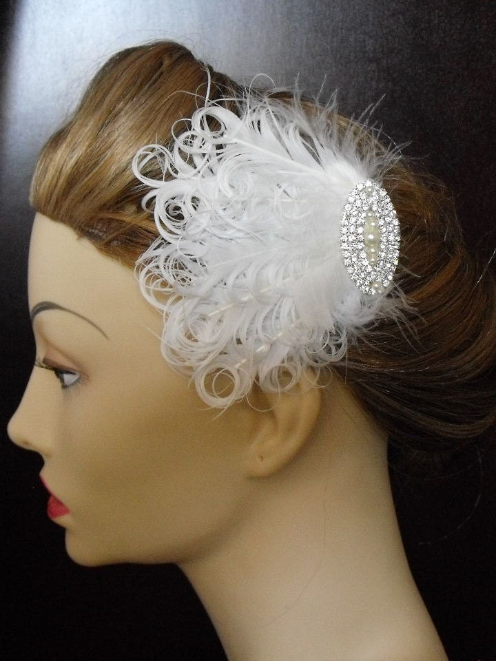 Rhinestone Beaded headpiece with Soft Beautiful feathers wedding feather
