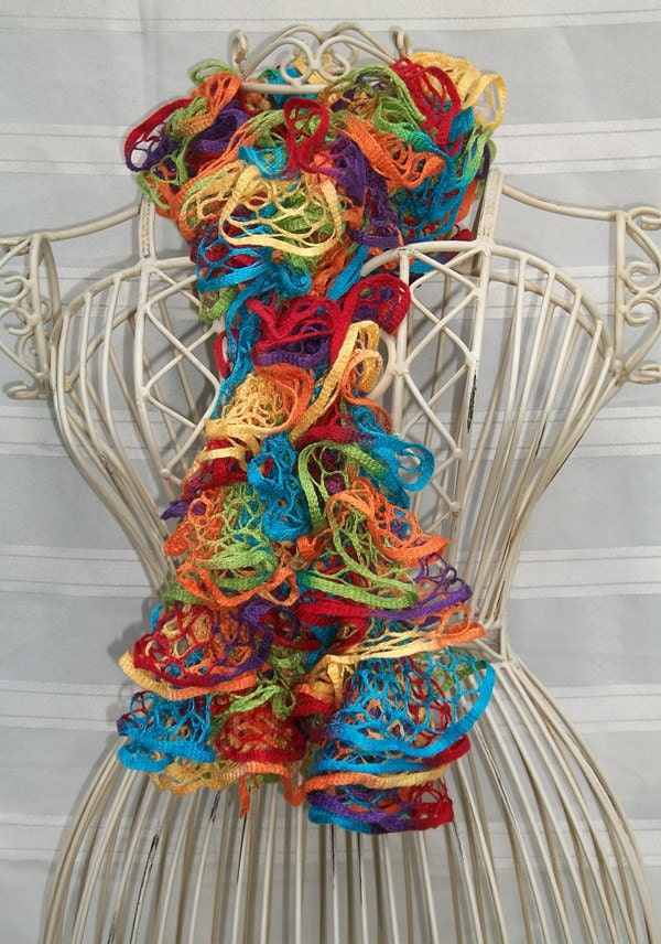 Hand Knit Lacy Ruffled Scarf - Fly A Kite - Rainbow of Colors - Made to Order - Fall Accessoirs - Winter Fashion