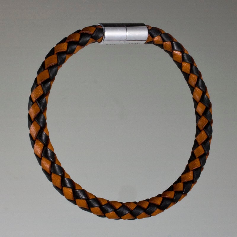 Braided Black Leather Bracelet 6mm 8